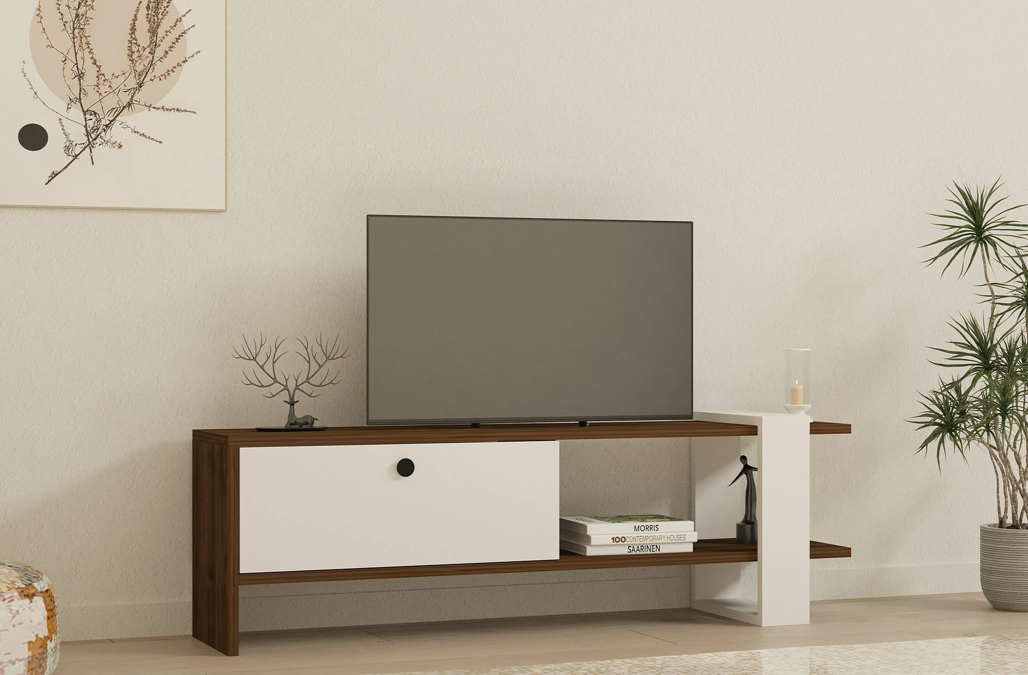 Mbajtës TV Hanah Home, Gaye, ngjyrë arre, e bardhë