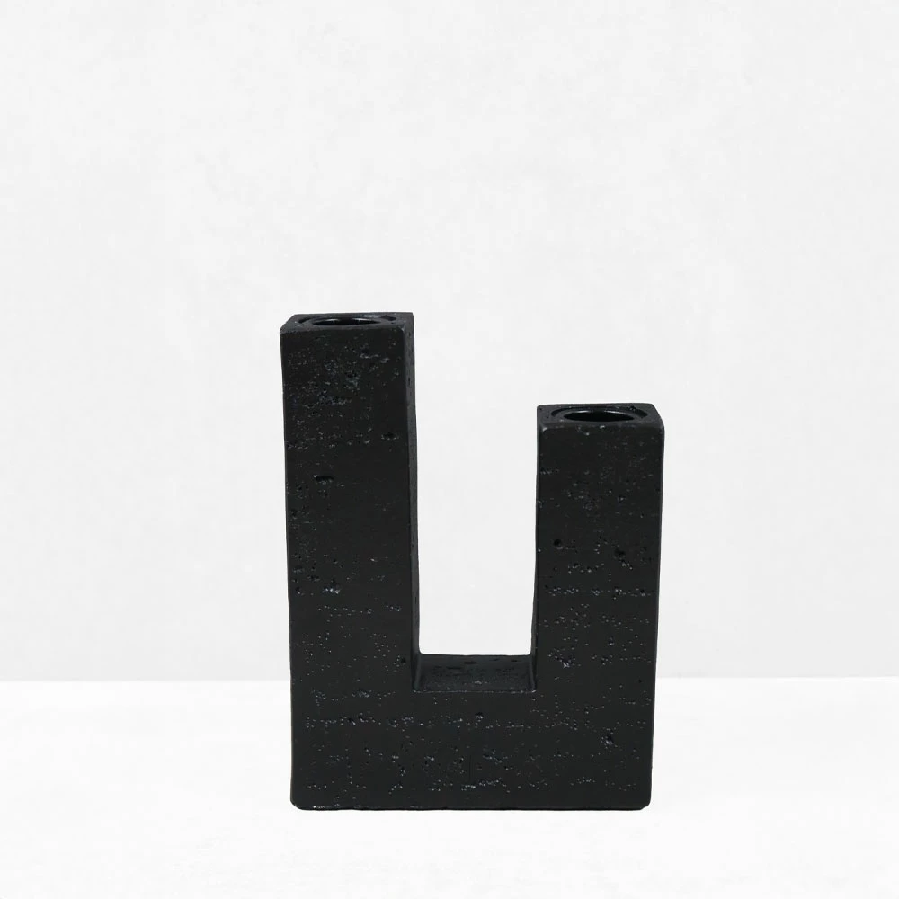 Mbajtës qirinjsh FLUX II, dekor, rrëshirë, ngjyrë e zezë, 12x4x16cm