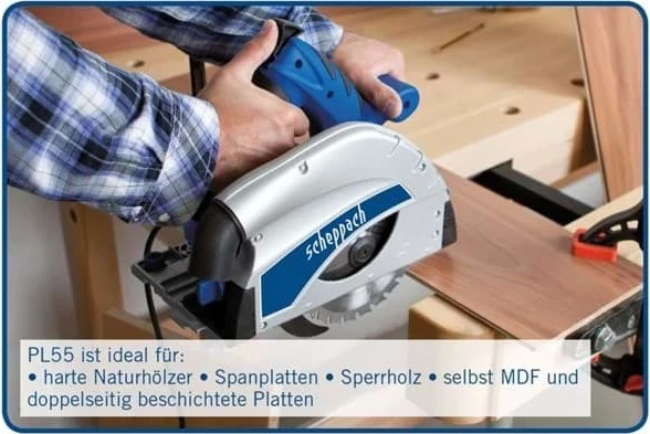 Sharrë rrethore Scheppach PL55, 16 cm, e zezë, blu, argjendtë