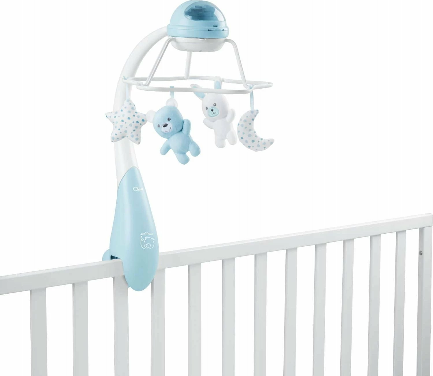 Karusel muzikor Chicco First Dreams Rainbow 3-in-1 CHICZ-0934, kaltër, set me lodra pelushi