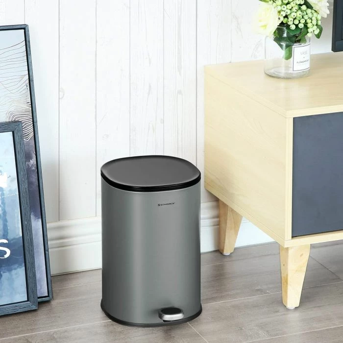 Kosh mbeturinash me pedal SONGMICS LTB14GS 5 L, çelik inox, me enë të brendshme, gri/zi