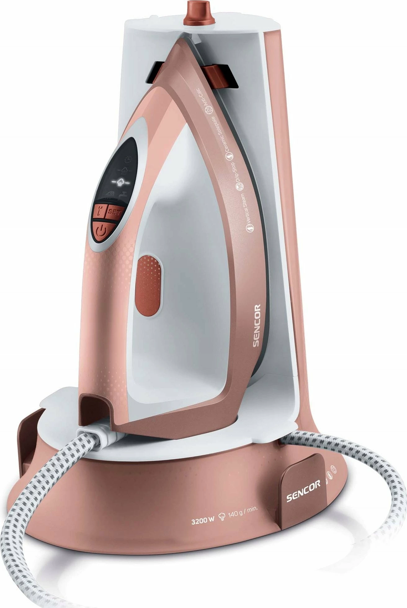 Hekur me gjenerator avulli Sencor SSI 0910RS 3200W 1.3L 5.5 bar, bardhë/rozë