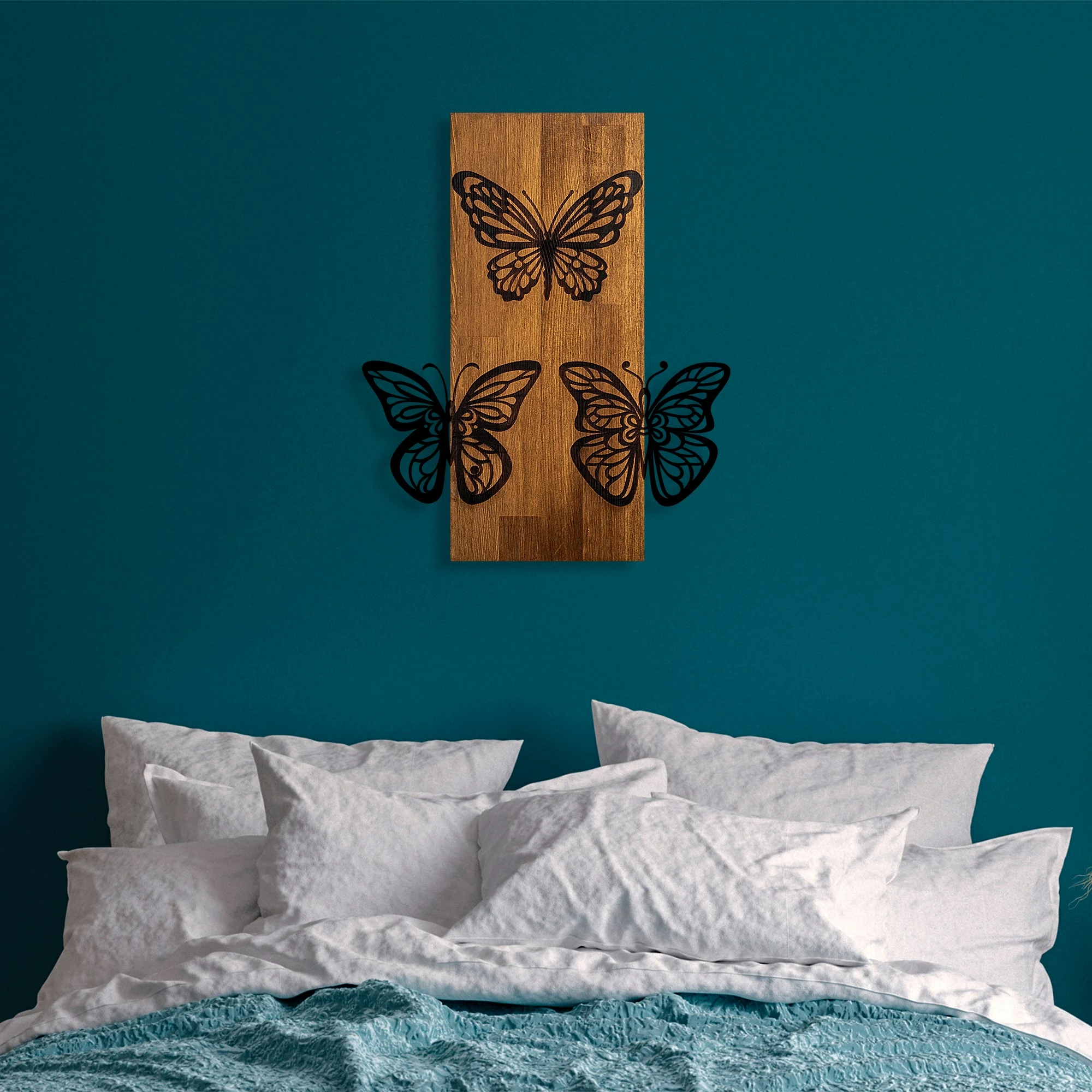 Aksesor dekorativ për mur, dru arre dhe metal, flutura, Wallity, 47x58cm