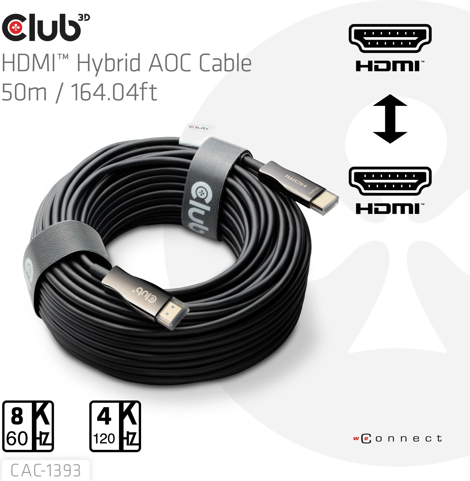 Kabllo HDMI Club3D 2.1, 50m, aktiv optik, 8K60Hz, e zezë