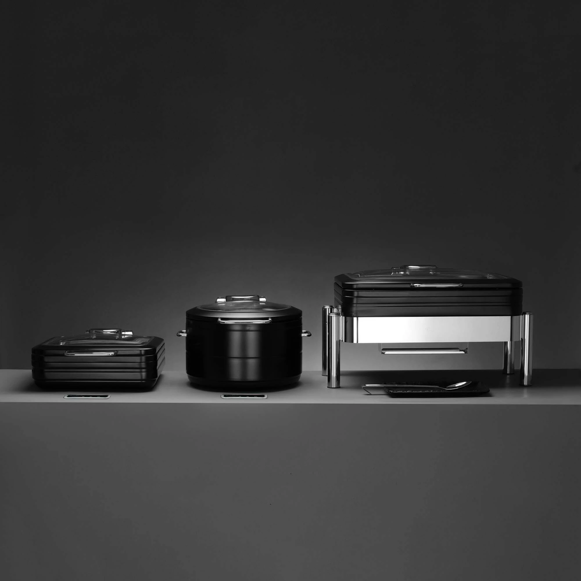 Enë ngrohëse buffet, Fine Dine, De Luxe Black Induction GN 1/1, kapak xhami, çelik inoks, e zezë