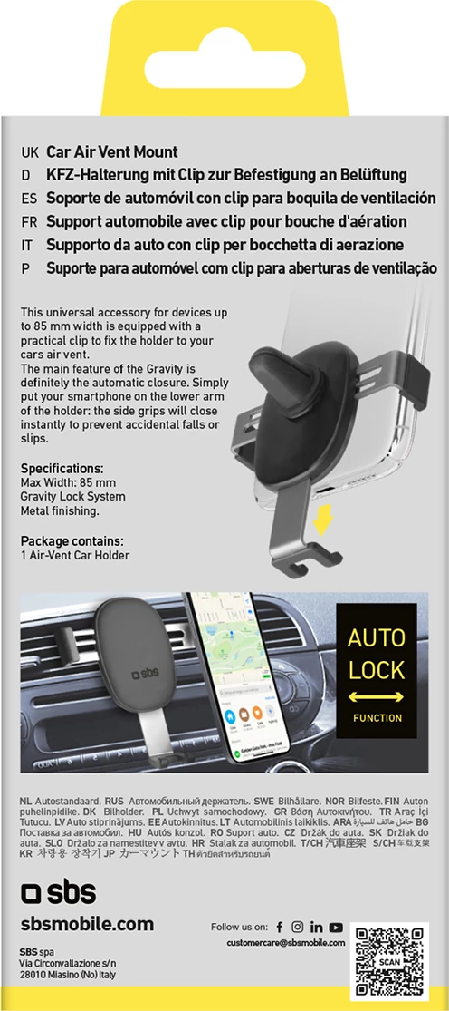 Mbështjellës për celular SBS TESUPPCLIPGRAVK, për grilë ajri, gravitacional, i zi