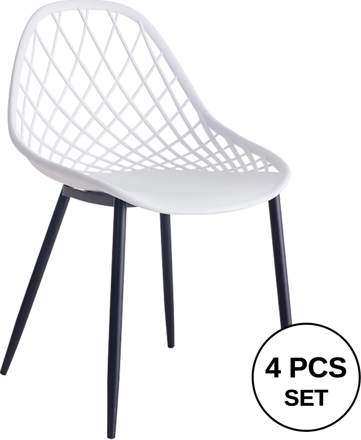 Karrige polipropileni FH9524.01, ngjyrë e bardhë, këmbë metalike të zeza, 52x53x82H cm., set prej 4 copë