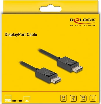 Kabllo DisplayPort DeLOCK 81174, 1m, DP 2.1, 80 Gbit/s, 8K/16K, 240Hz, e zezë