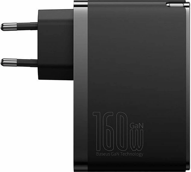 Karikues rrjeti Baseus GaN5 Pro CCGANG160CE 160W 2xUSB-C + USB-A me kabllo USB-C në USB-C 1m, i zi