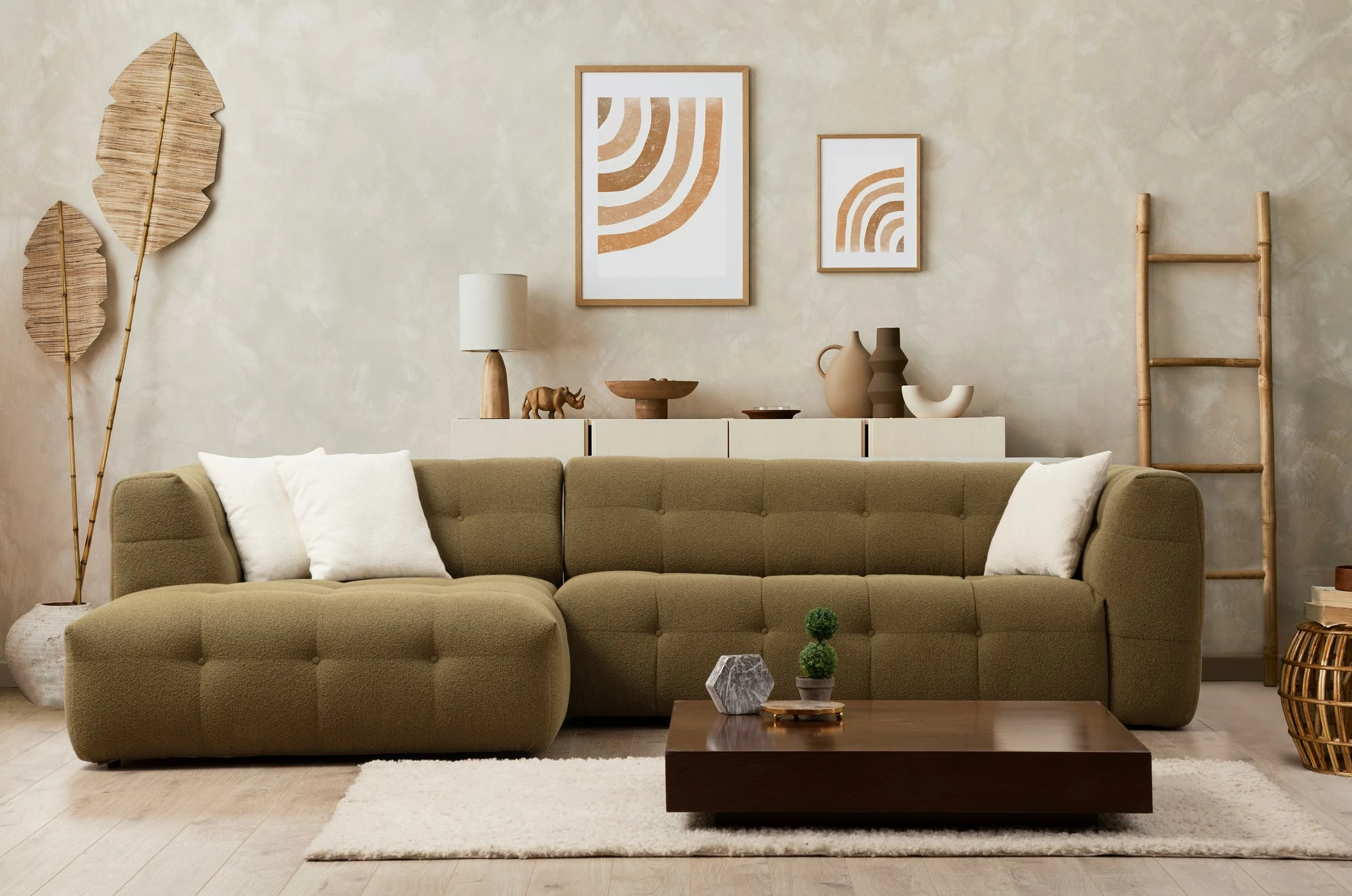 Këndsofa Cady, 3 vende, kënd majtas, ngjyrë kaki