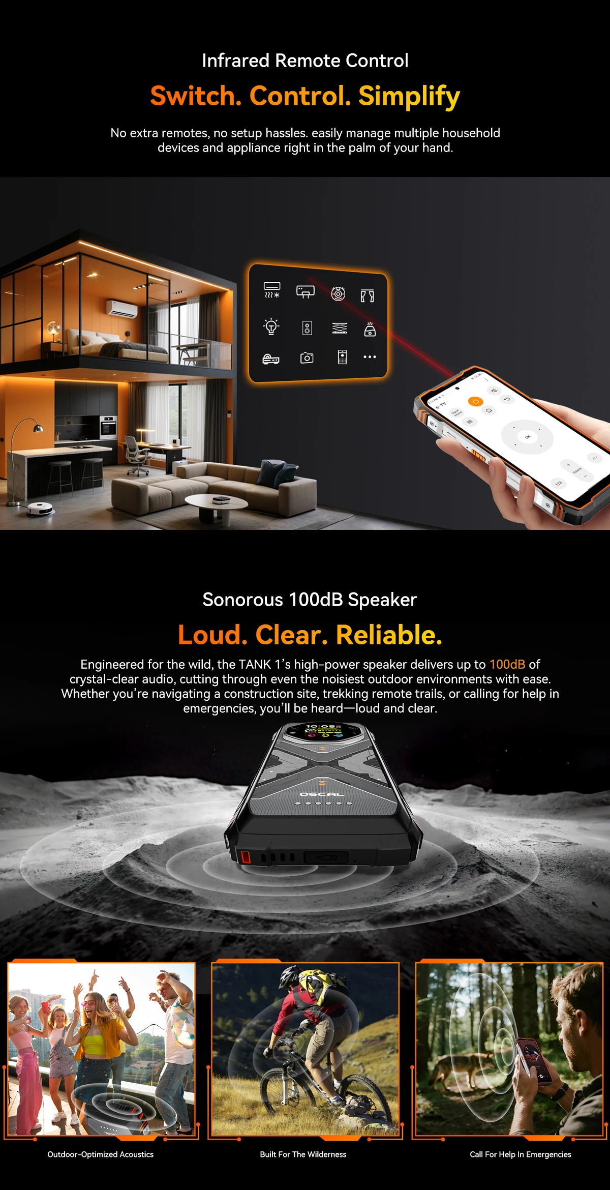Celular Oscal Tank 1 16GB RAM 512GB 5G bateri 20000mAh IP68/IP69K/MIL-STD-810H, portokalli