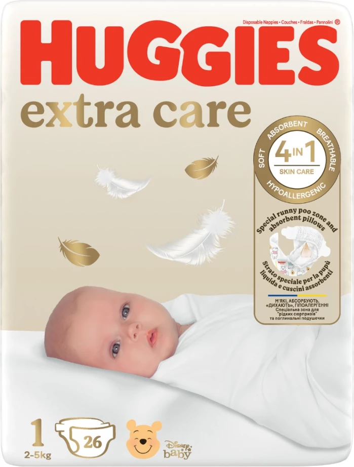Pelena Huggies® Extra Care 1 (2-5kg), 26 copë