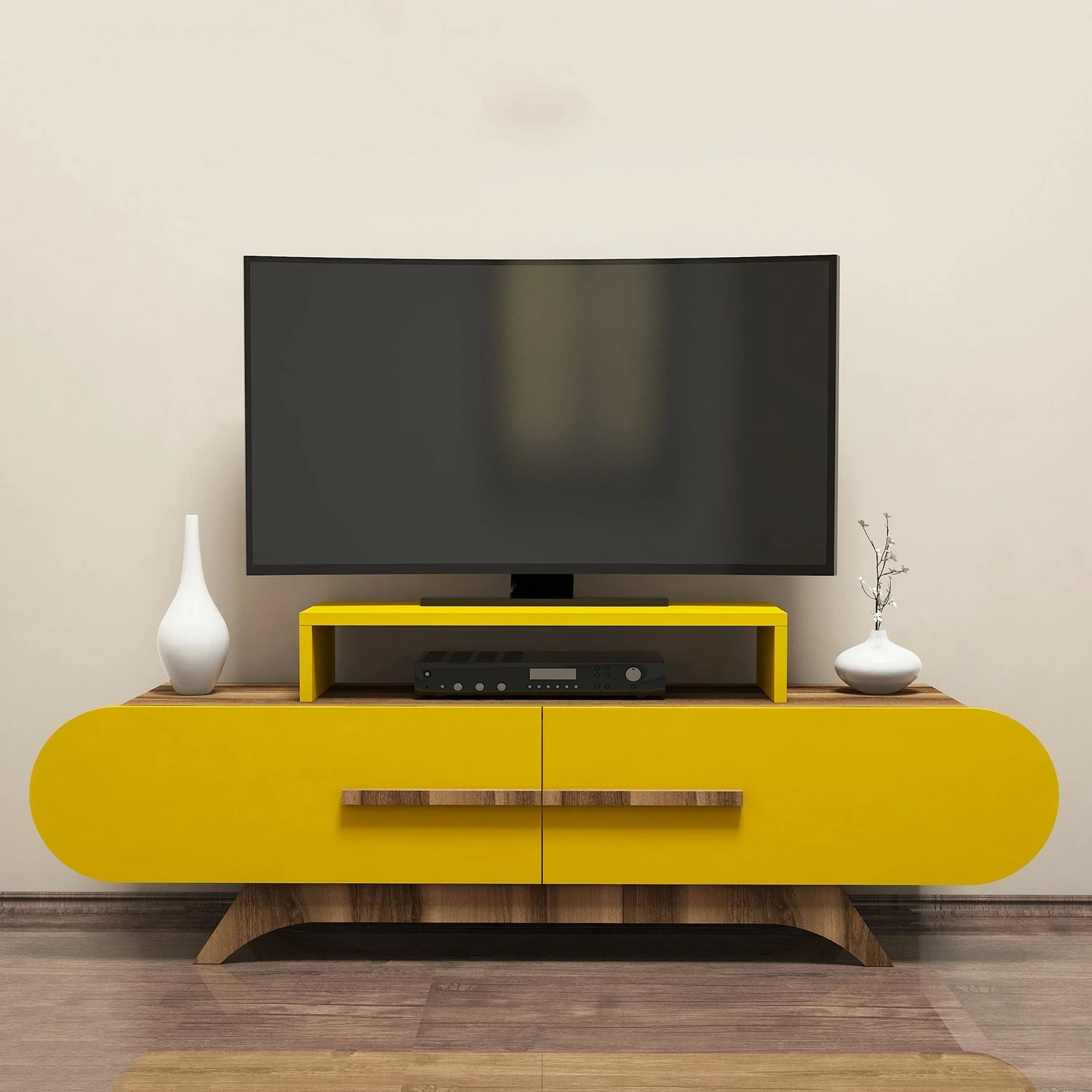 Komodë TV Hanah Home, ngjyrë arrë dhe e verdhë
