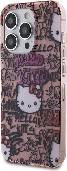 Mbështjellës Hello Kitty IML Tags Graffiti për iPhone 14 Pro, Rozë