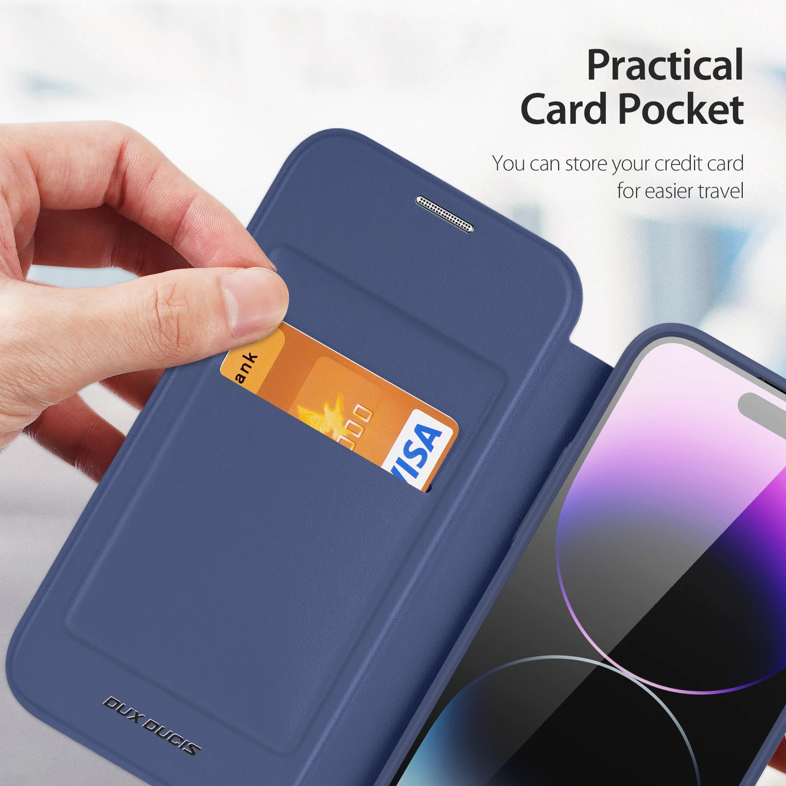 Mbështjellës Dux Ducis Skin X Pro për iPhone 15 Pro, MagSafe, Flip, Blu