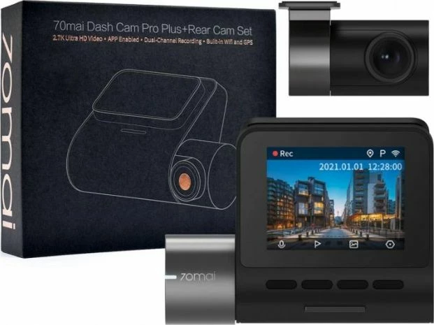 Video-regjistrues për veturë 70mai Dash Cam Pro Plus+ A500S 1944P GPS Wi‑Fi + kamerë e pasme RC06 1080p, e zezë, set