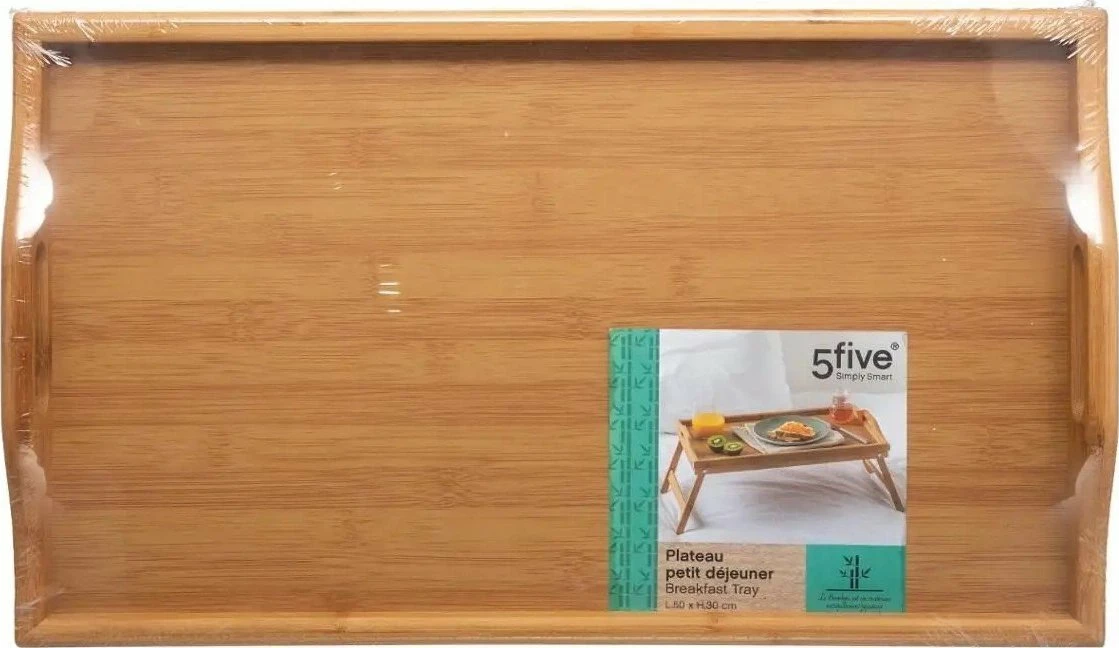 Tabaka mëngjesi 5five, bambu 50x30 cm me këmbë të palosshme dhe doreza, kafe