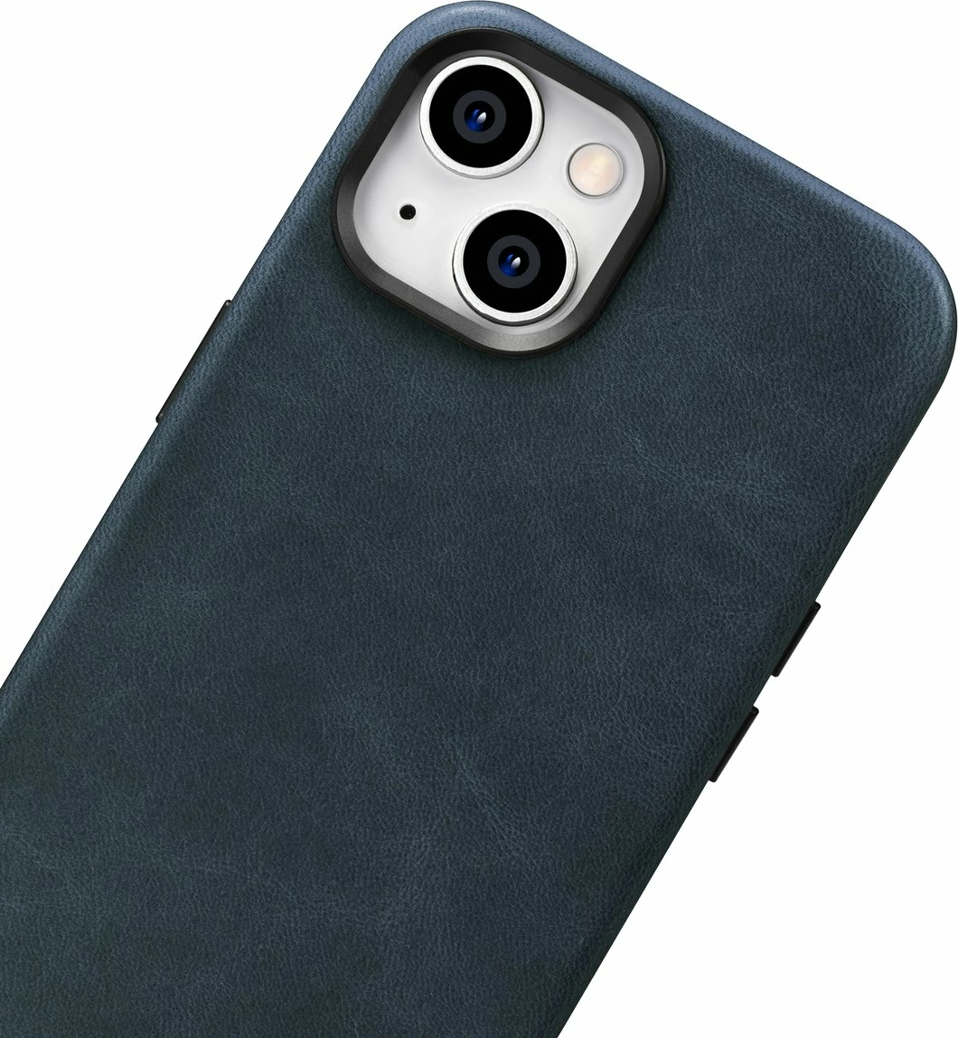 Mbështjellës lëkure iCarer Oil Wax Premium për iPhone 14 Plus me MagSafe, Kaltër e errët