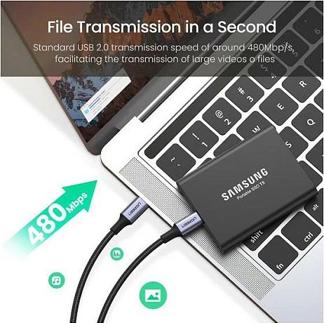 Kabllo karikimi UGREEN USB-C në USB-C 100W, 2m, e gërshetuar, e zezë