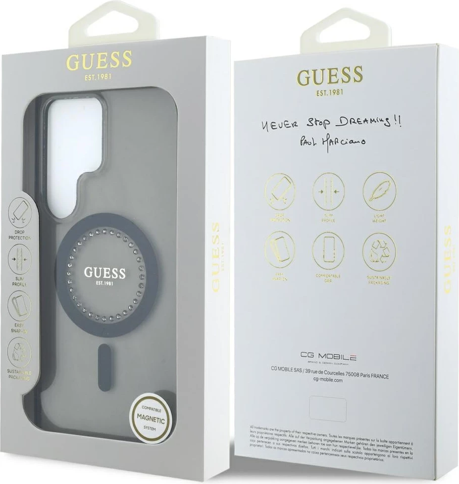 Mbështjellës Guess për Samsung Galaxy S25 Ultra, MagSafe, i zi, me rhinestones