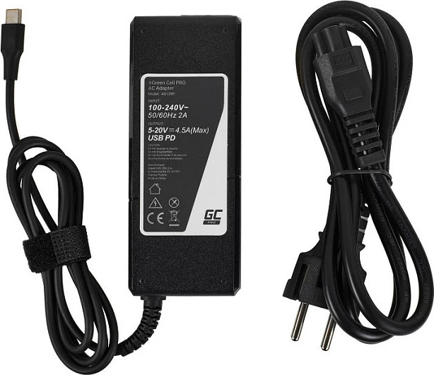 Karikues USB-C Green Cell GC Pro 90W për laptop/tablet/celular, i zi