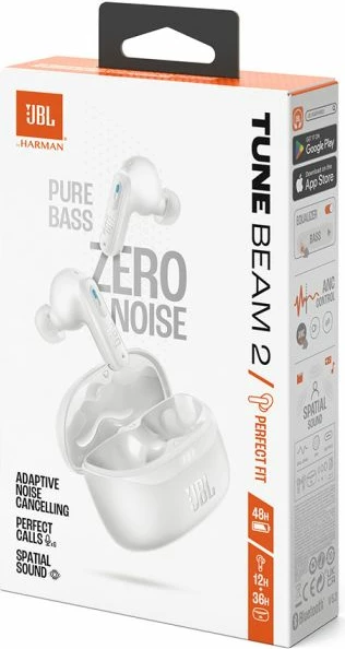 Kufje JBL Tune Beam 2 True Wireless me mikrofon, ANC adaptiv, Bluetooth 5.3, IP54, deri 48 orë, të bardha