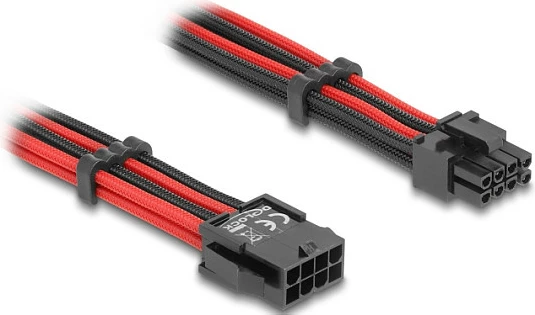 Kabllo zgjatëse PCIe DeLOCK 80975, 8-pin në PCI-E 6+2, 0.3 m, kuqe/zezë