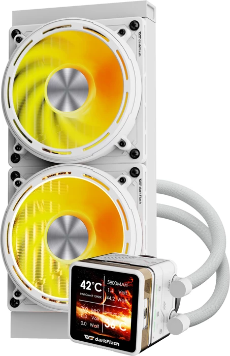Ftohës uji për procesor, Darkflash Explore DE240, radiator 240 mm, 2x120 mm PWM ARGB, ekran IPS 2.88", e bardhë