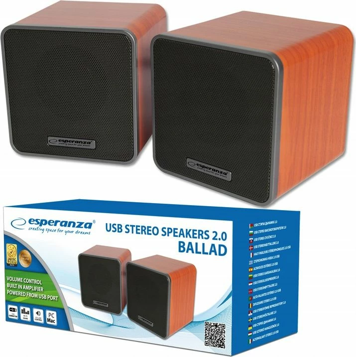 Altoparlantë për kompjuter Esperanza Ballad EP152 2.0 5W USB/3.5mm kafe/zezë