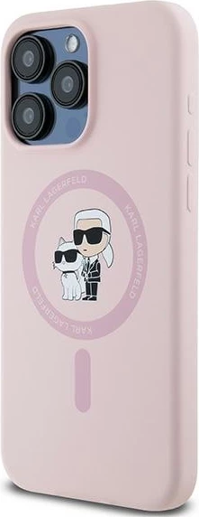 Mbështjellës Karl Lagerfeld Silicone Karl & Choupette Ring MagSafe për iPhone 15 Pro Max, Rozë