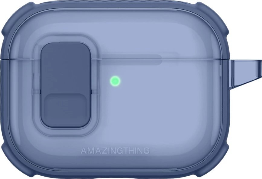 Mbështjellës për kufje AmazingThing Titan Pro Mag Case Clear për AirPods Pro 3, PC+TPU, me karabiner, mbështetje karikim wireless, blu