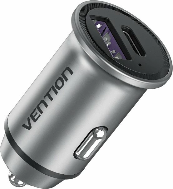 Karikues veture Vention FFFH0 30W PD/QC, 1x USB-A + 1x USB-C, 5A, gri