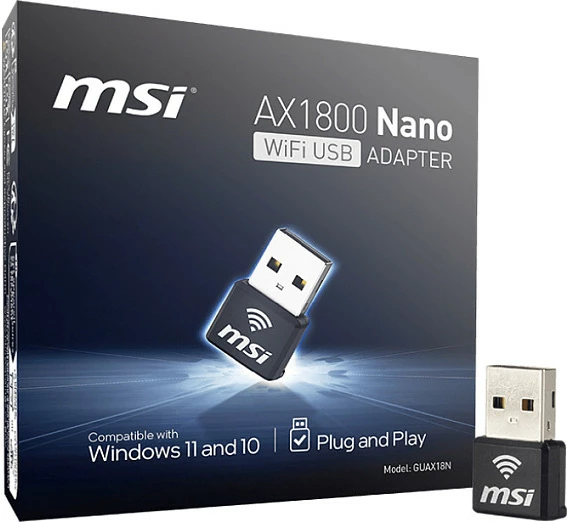 Adapter WiFi USB MSI AX1800 Nano GUAX18N, Wi-Fi 6 Dual-Band, i zi