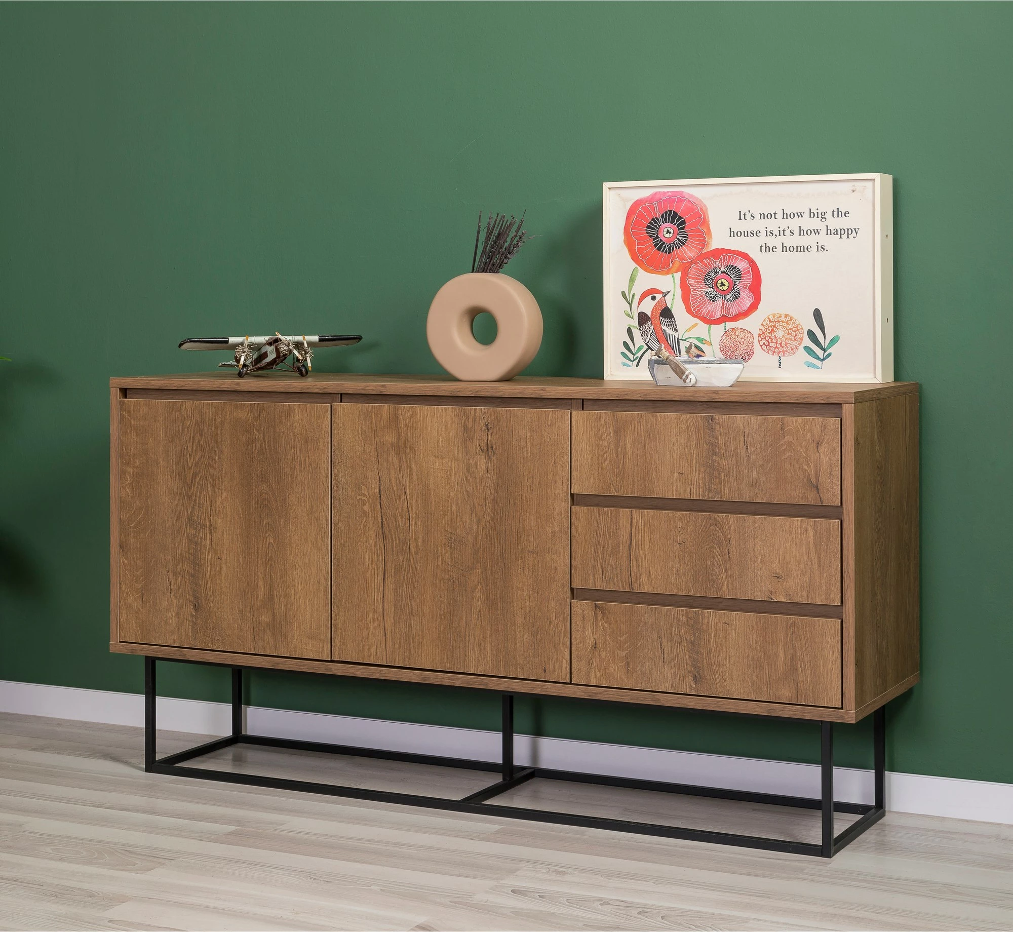 Set mobiljesh për dhomë dite, ngjyrë arre dhe e zezë, Skye Decor, Laxus Takım 17