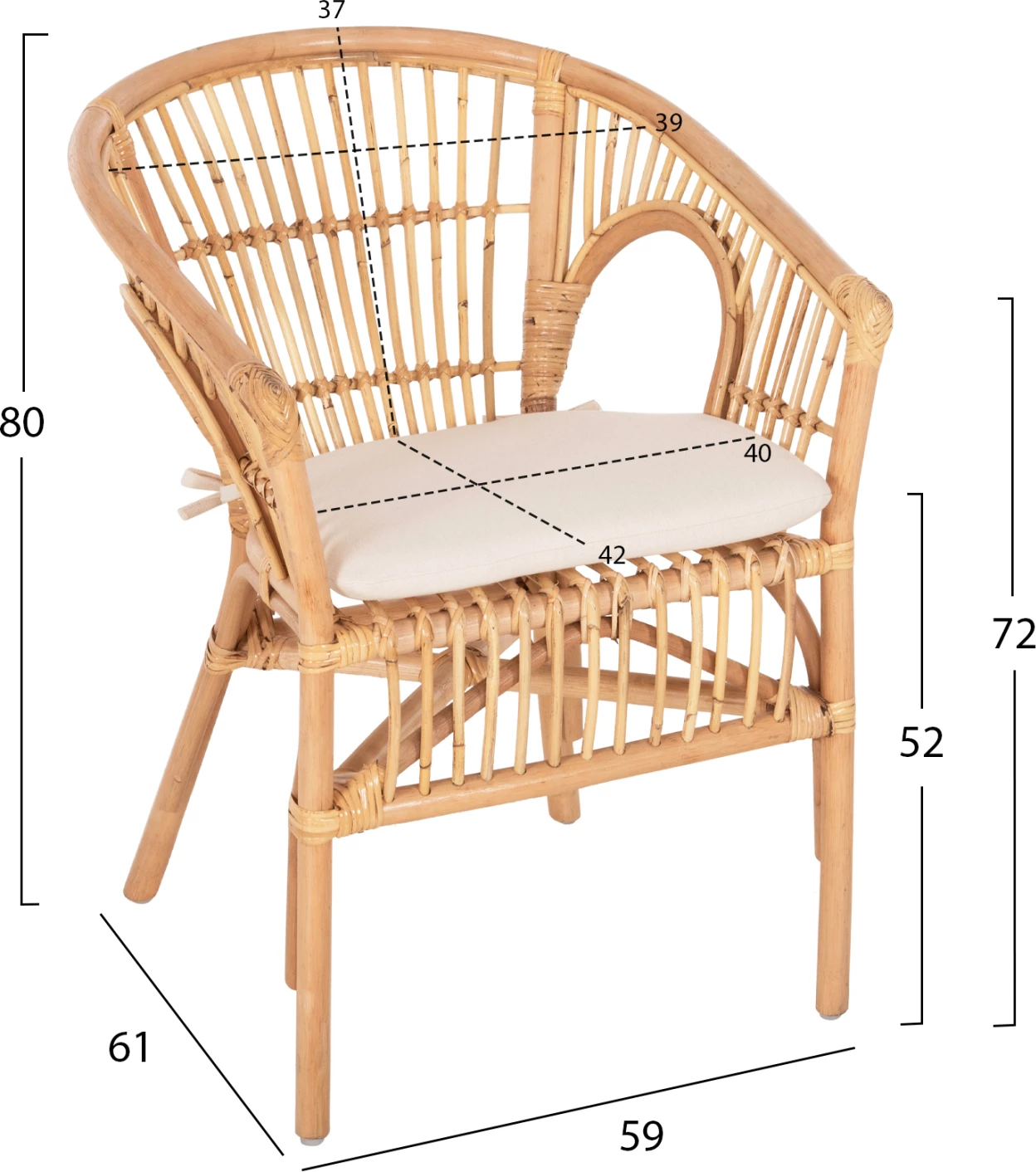 Karrige DAMPAR FH9929.04 ratan, jastëk i bardhë, 59x61x80 cm