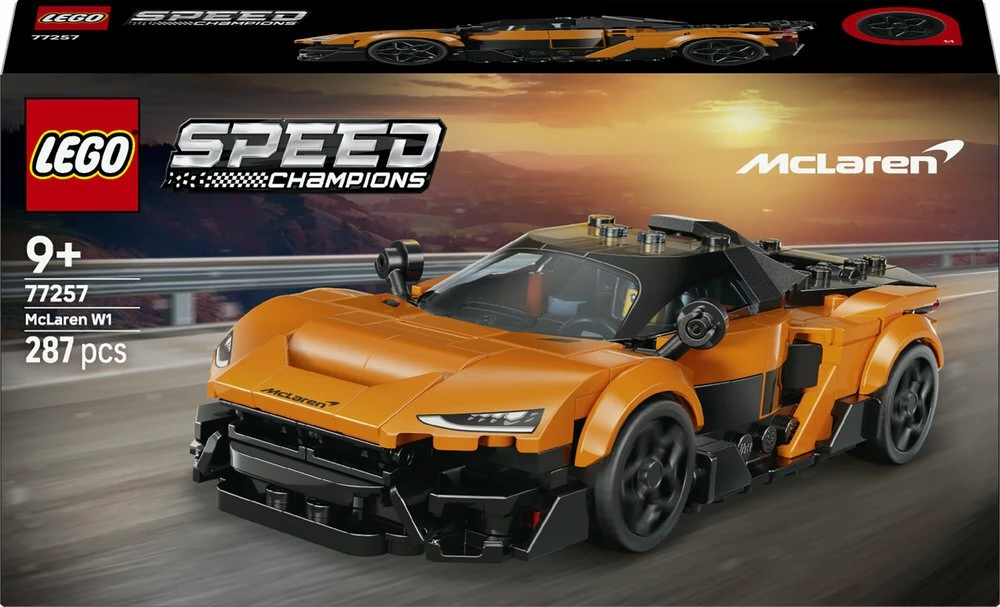 Set ndërtimi LEGO Speed Champions McLaren W1 77257, 287 elemente, 9+ vjet, portokalli/zi