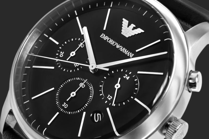 Orë dore meshkuj Emporio Armani Minimalist Chronograph AR11774, e zezë, me kuti