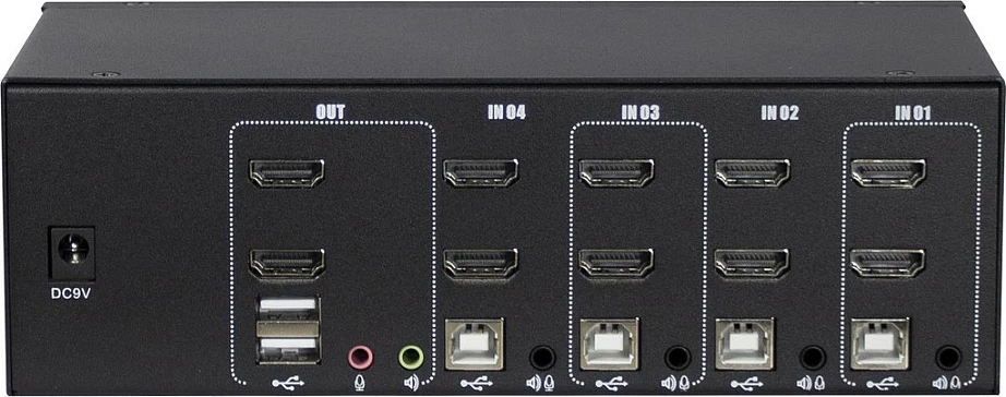 KVM Switch Inter-Tech Argus AS-42HA, 4 kompjuterë, Dual HDMI, USB 2.0, Full HD+, i zi