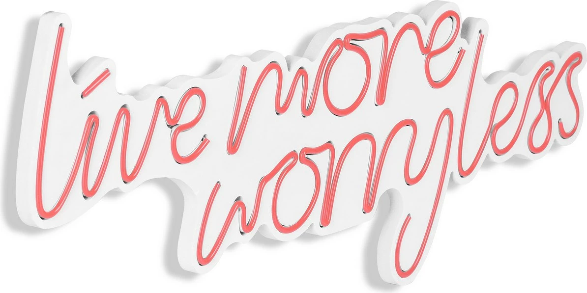 Dekor dritash LED plastike, 'Live More Worry Less', ngjyrë rozë