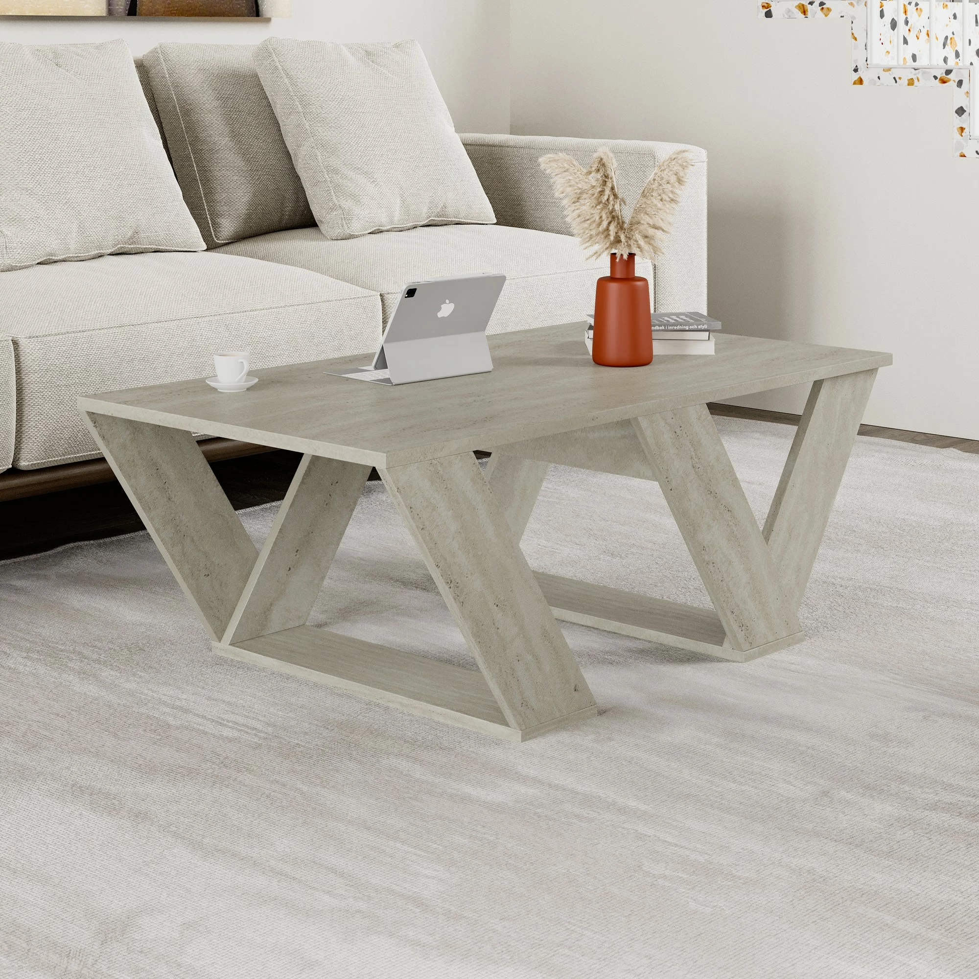 Tavolinë kafeje Skye Decor, ngjyrë travertine, Pipra