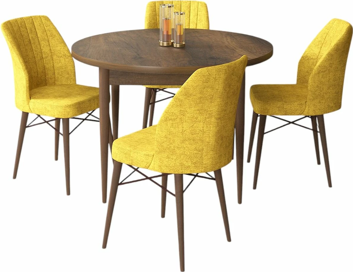 Tavolinë me karrige, 5 copë, Skye Decor, Barok-Mustard