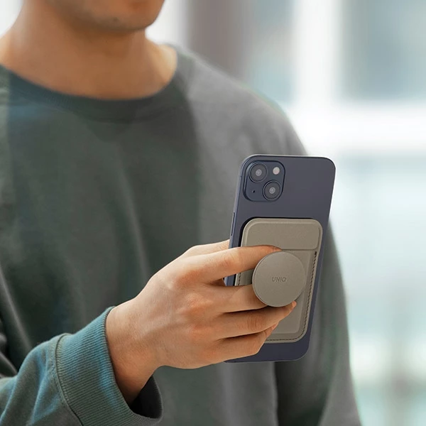 Portofol magnetik për karta UNIQ Flix, me mbajtëse, për celular, e verdhë