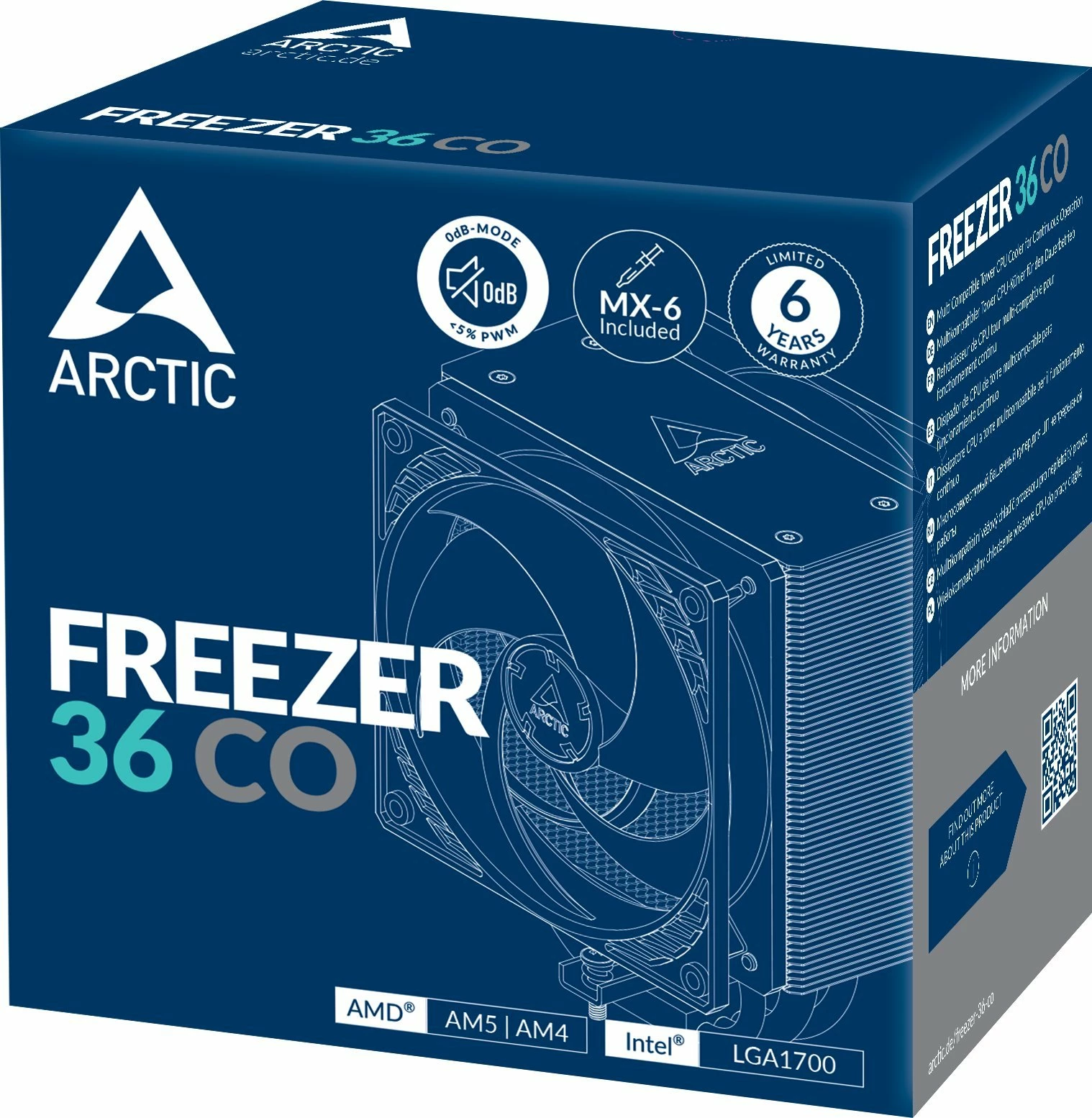Ftohës CPU Arctic Freezer 36 CO ACFRE00122A, 2x120mm push-pull, 4 heatpipes, LGA1700/1851 AM4/AM5, zi/argjend