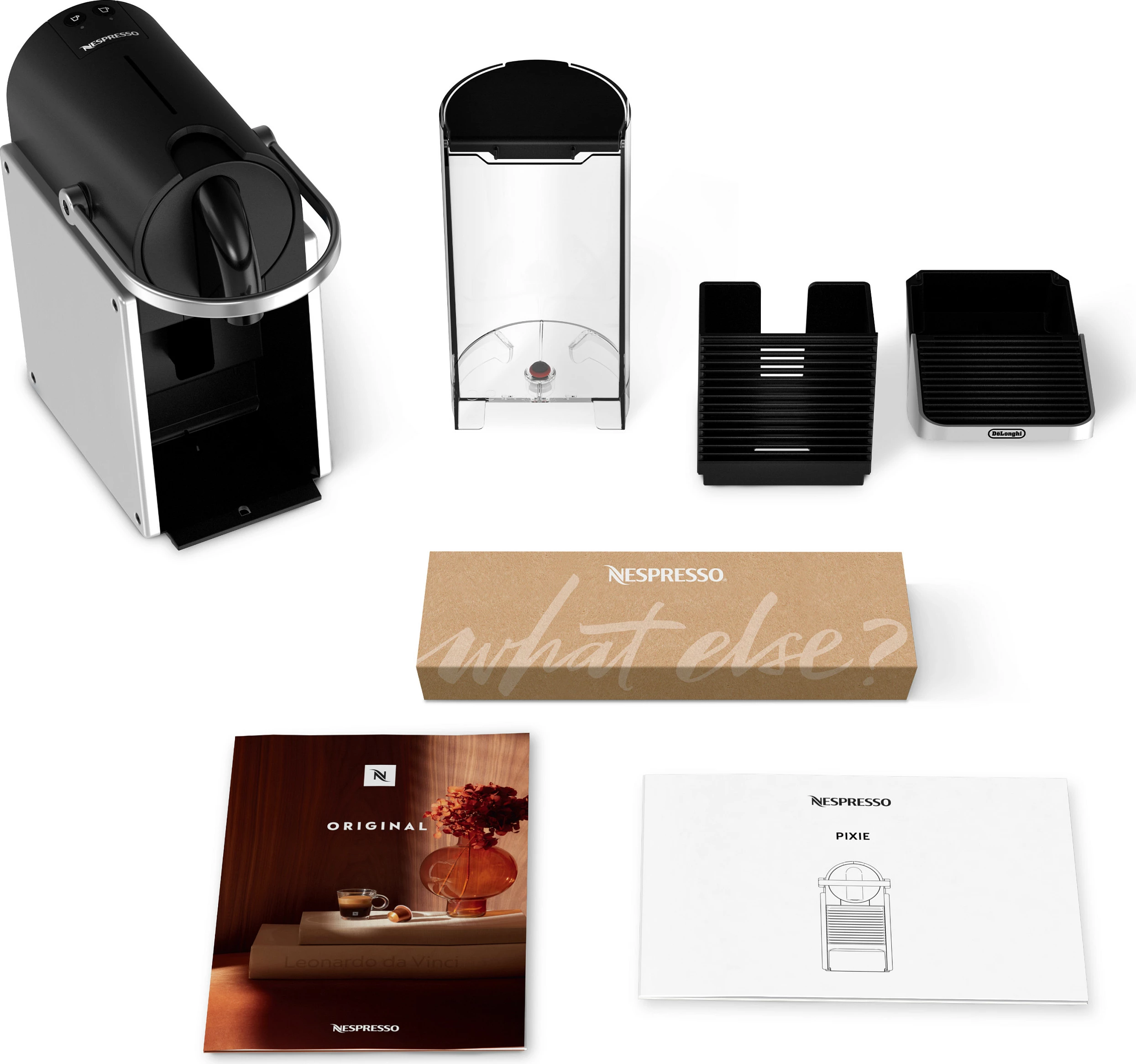 Aparat kafeje kapsulë DeLonghi Pixie EN127.S, 1 L, 1260 W, Ngjyrë e zezë, gri, argjendtë