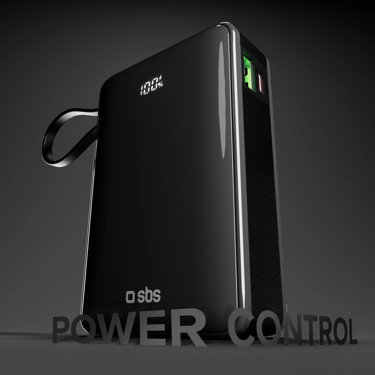 Powerbank SBS 20000 mAh 20W me kabllo USB-C të integruar dhe ekran digjital, e zezë