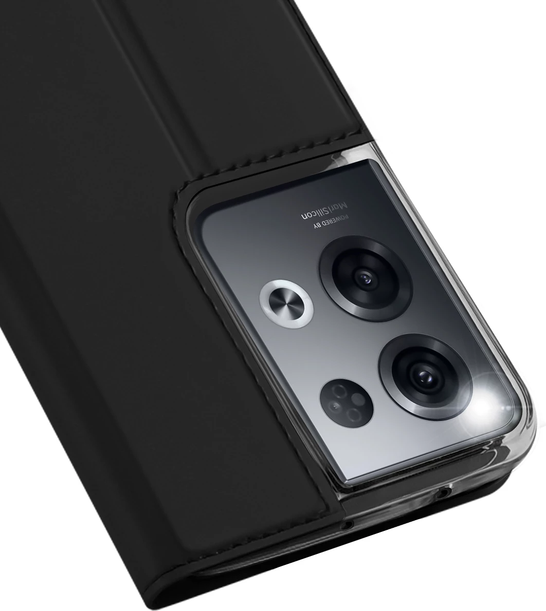 Mbështjellës Dux Ducis Skin Pro për Oppo Reno 8 Pro, me kapak, xhep për kartela, funksion stand, e zezë
