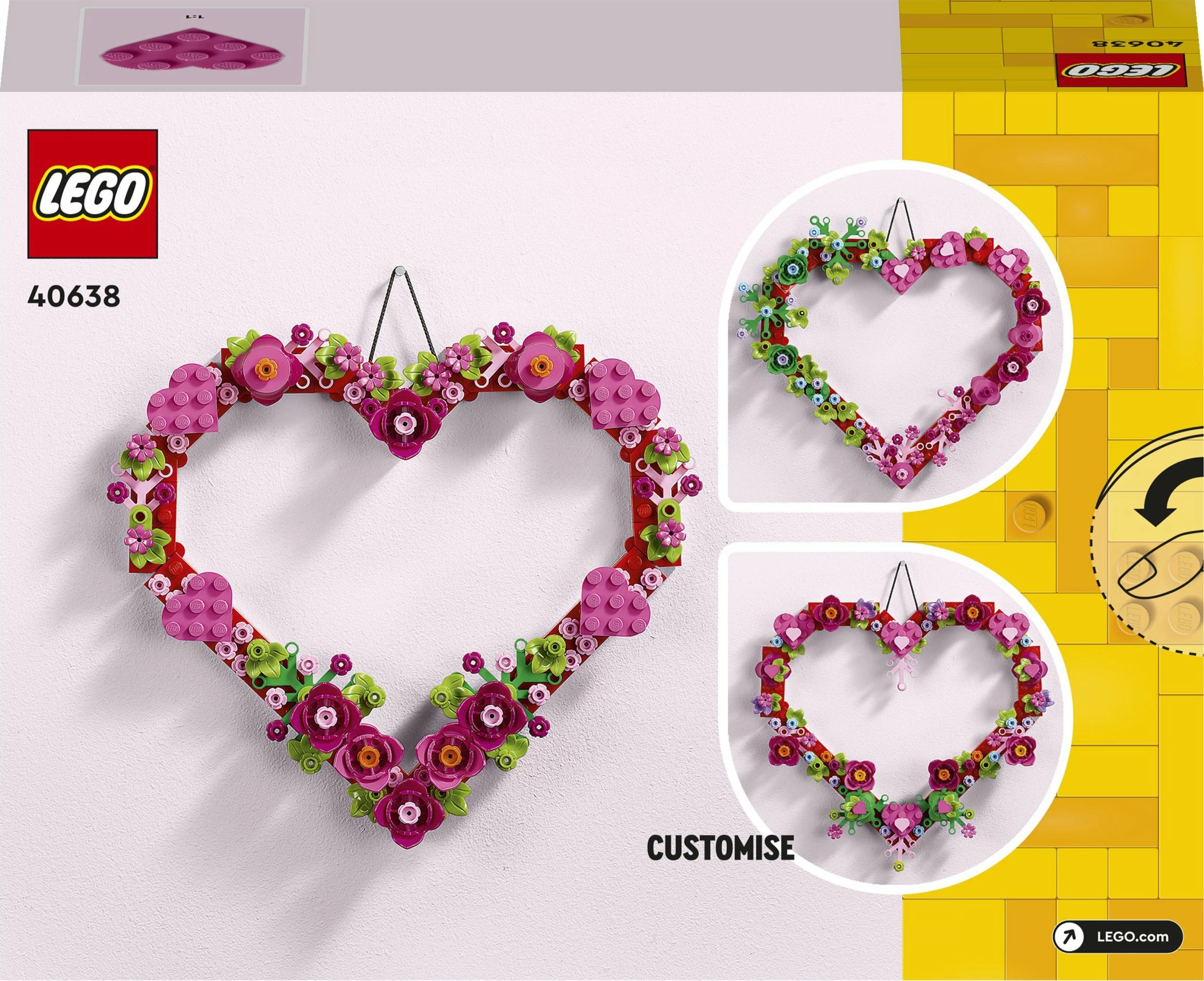 Set LEGO dekorim në formë zemre 40638, 254 copë, 9+ vjet, rozë/vjollcë