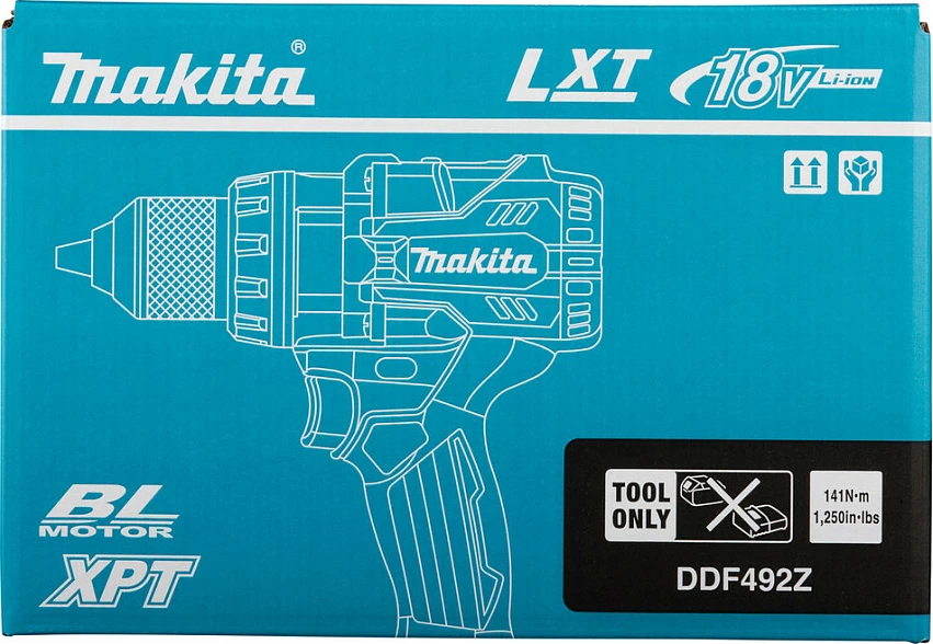 Bormashinë/vidhosëse me bateri Makita DDF492Z, 18V Li-Ion, brushless, mandrinë 13mm, blu/zezë