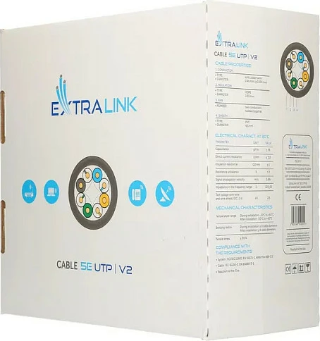 Kabllo rrjeti Extralink CAT5e UTP V2 Indoor, 305 m, AWG24, gri