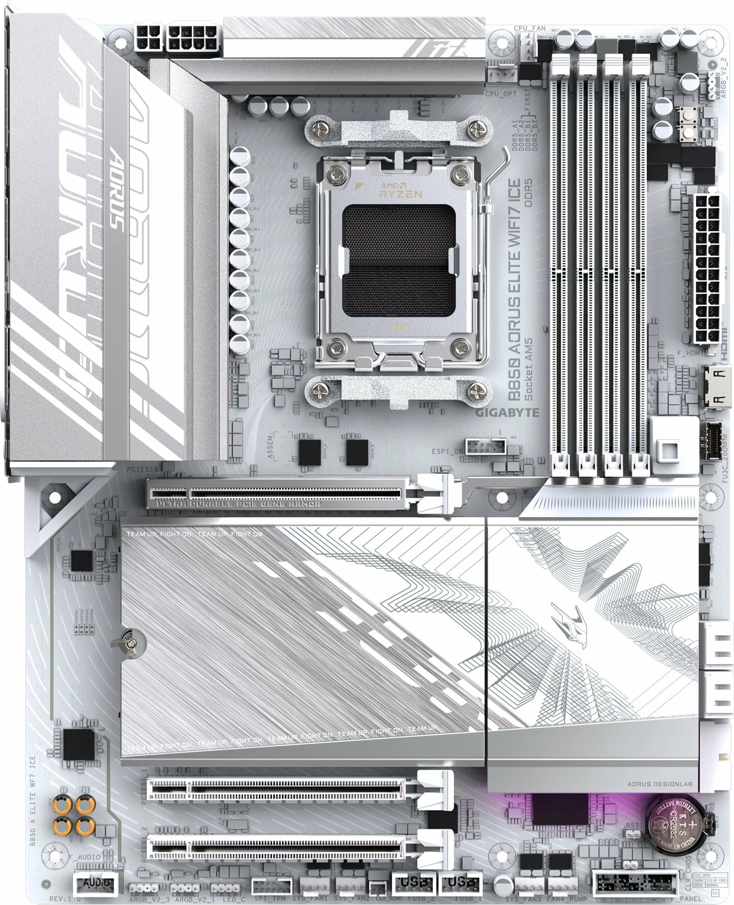 Pllakë amë Gigabyte B850 AORUS ELITE WIFI7 ICE, AM5, ATX, DDR5 deri 256GB, WiFi 7, e bardhë